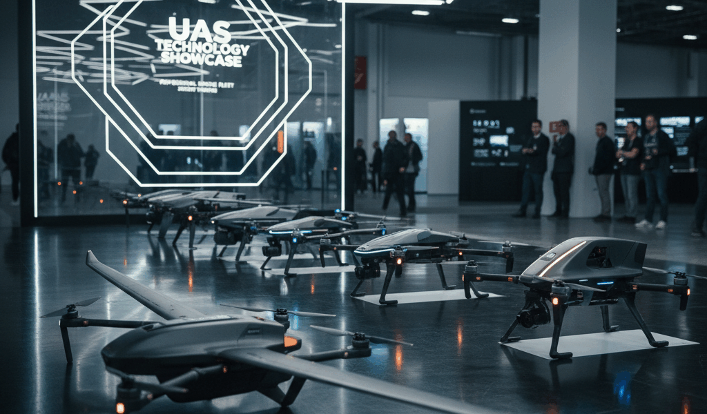 Modern commercial drones lineup showcasing UAS technology